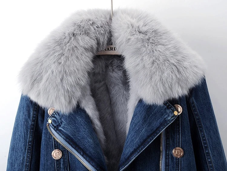 Philomène Veste en Jean avec Col en Fourrure | Confort et Élégance Rustique