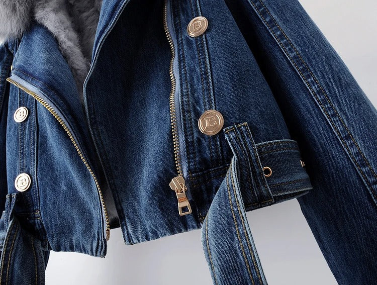 Philomène Veste en Jean avec Col en Fourrure | Confort et Élégance Rustique
