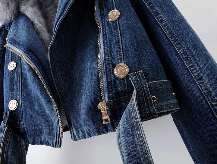 Philomène Veste en Jean avec Col en Fourrure | Confort et Élégance Rustique