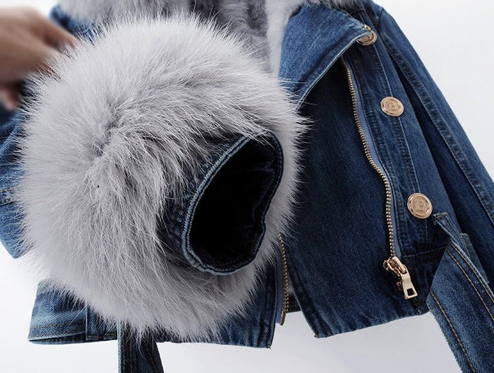 Philomène Veste en Jean avec Col en Fourrure | Confort et Élégance Rustique