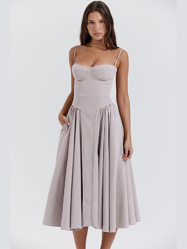 Élodie Grace Robe d'été pour femme | Robe corset élégante avec bretelles & jupe évasée