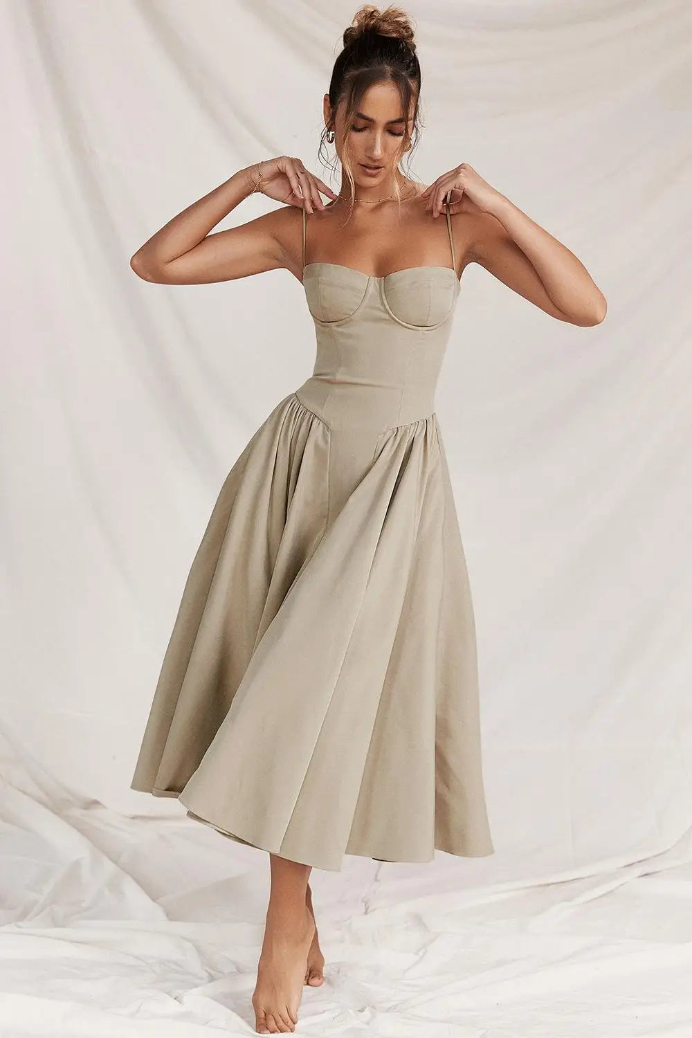 Élodie Grace Robe d'été pour femme | Robe corset élégante avec bretelles & jupe évasée