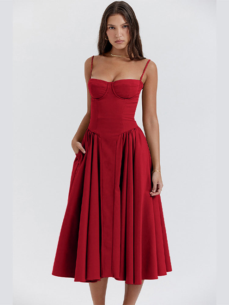 Élodie Grace Robe d'été pour femme | Robe corset élégante avec bretelles & jupe évasée