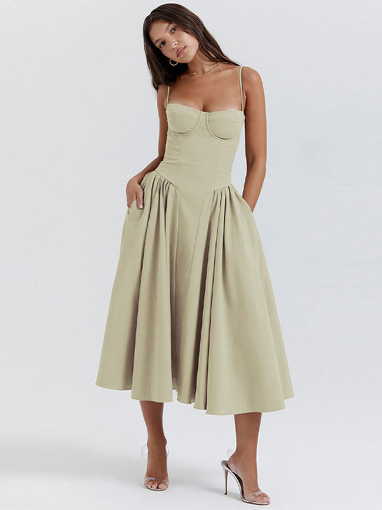 Élodie Grace Robe d'été pour femme | Robe corset élégante avec bretelles & jupe évasée