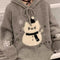 Maglione in maglia grigio con cappuccio da donna, decorato con un adorabile motivo di orso in stile cartone animato – Maglione invernale confortevole