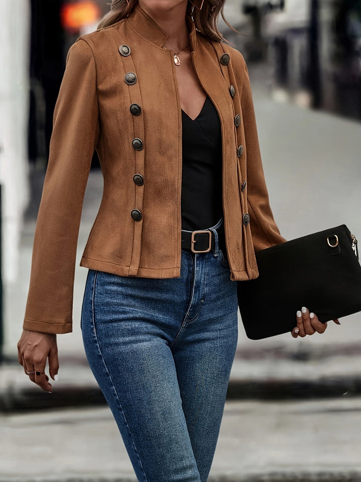 Giacca militare aderente con bottoni | Marrone | Elegante e alla moda