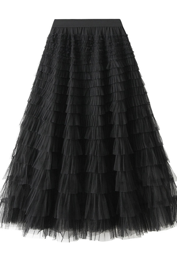 Rosa | Jupe longue en tulle avec taille élastiquée en palier