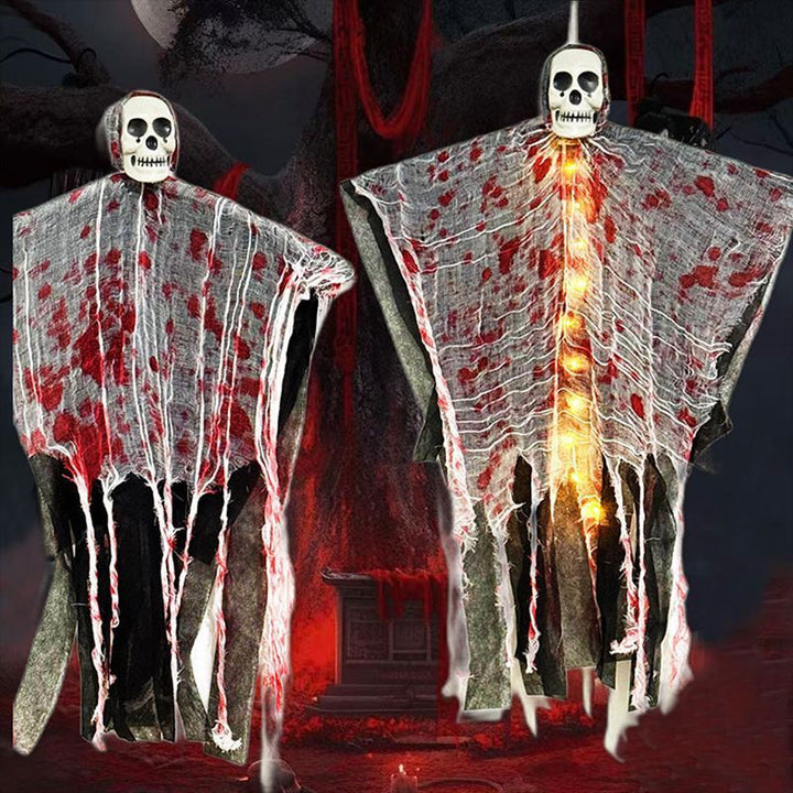 LumiCreepy Décoration Halloween – Fantôme Squelette Lumineux à Suspendre avec Effet Sanglant