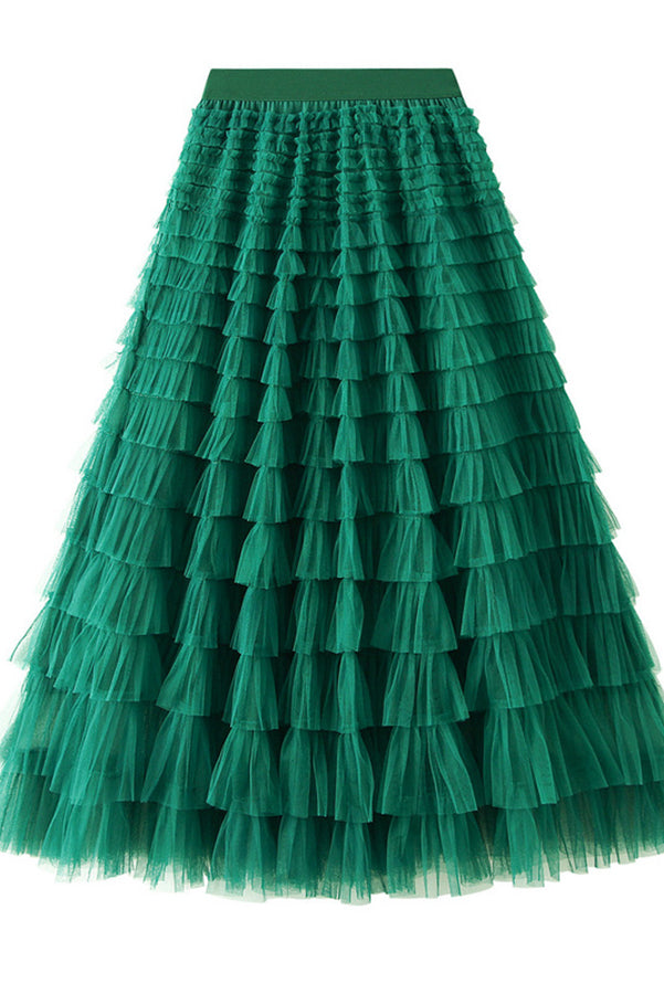 Rosa | Jupe longue en tulle avec taille élastiquée en palier