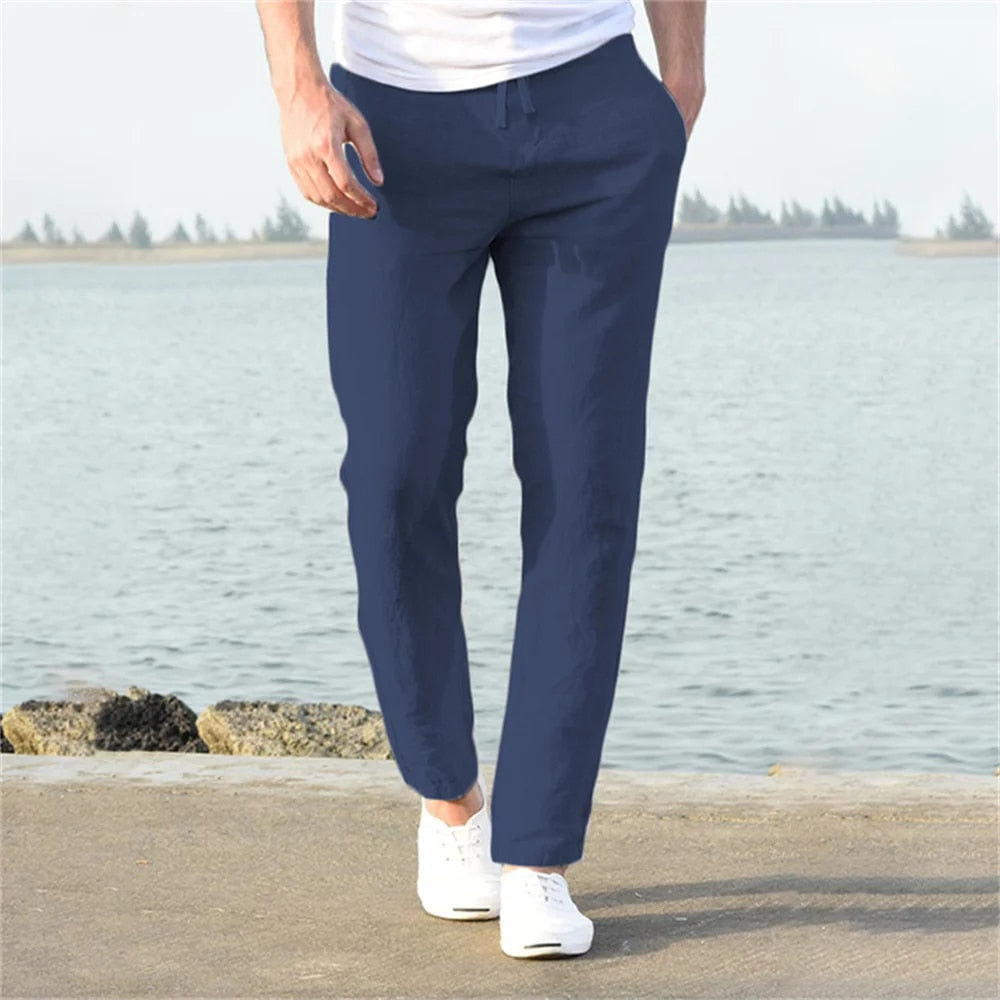 Pantalon en lin pour hommes avec coupe droite et poches | Confort estival et allure soignée