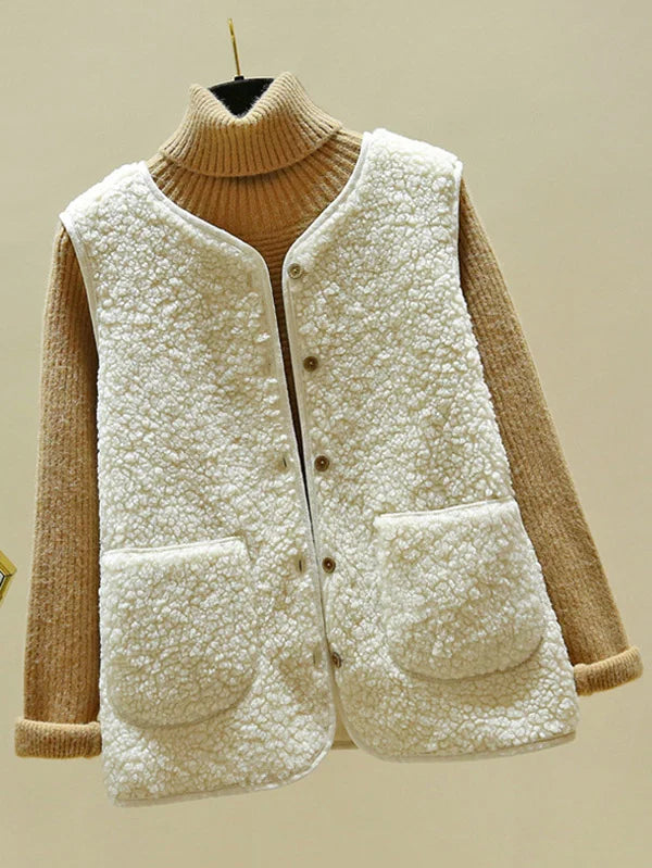 Gilet senza maniche in calda lana d'agnello da donna