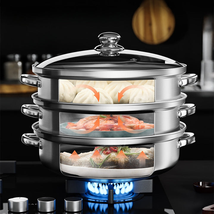 NutriSteam Cuiseur Vapeur 3 Couches | Acier Inox Multi-Étages pour Cuisine Saine