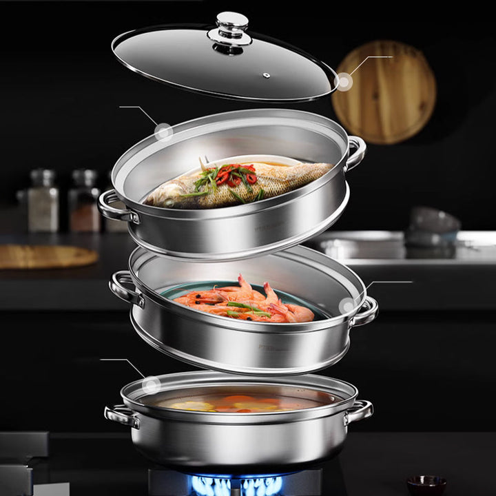 NutriSteam Cuiseur Vapeur 3 Couches | Acier Inox Multi-Étages pour Cuisine Saine