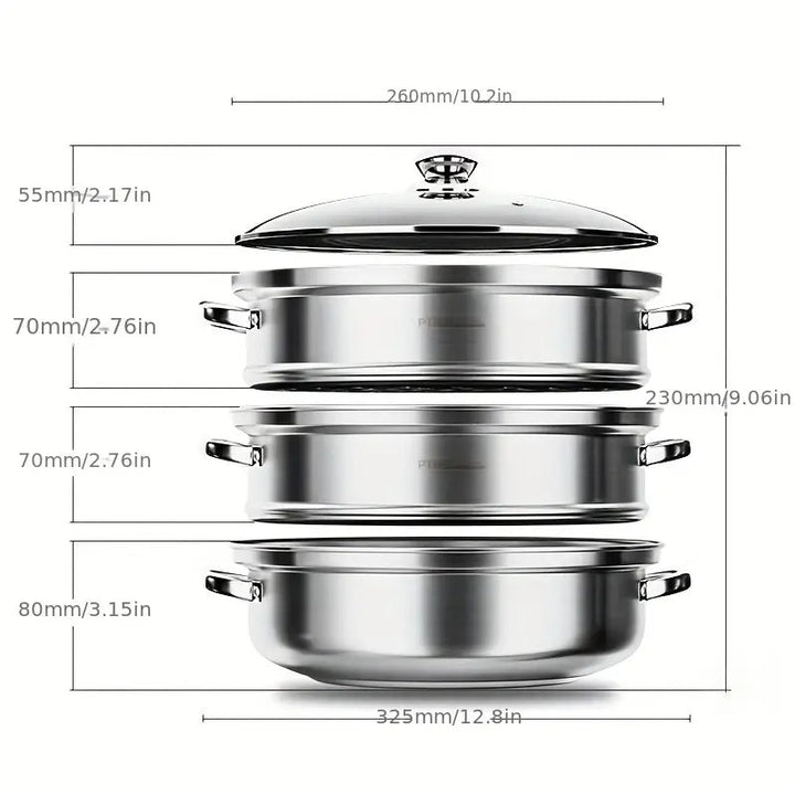 NutriSteam Cuiseur Vapeur 3 Couches | Acier Inox Multi-Étages pour Cuisine Saine