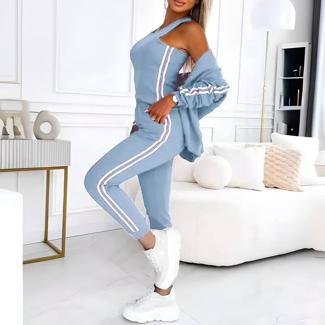 Ensemble baseball Elena 3 pièces pour femme | Tenue de printemps stylée avec gilet, pantalon & top