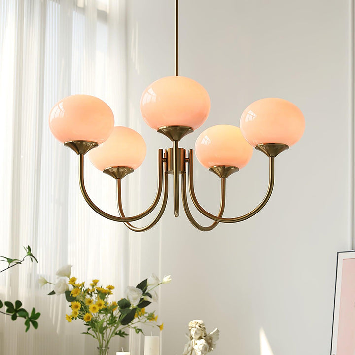 Lustre Moderno em Latão | Iluminação de Teto Elegante com Globos em Vidro