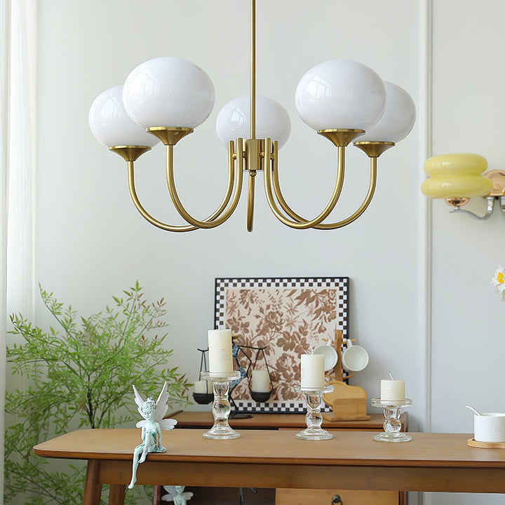 Lustre Moderno em Latão | Iluminação de Teto Elegante com Globos em Vidro