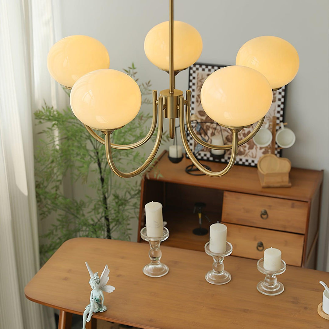 Lustre Moderno em Latão | Iluminação de Teto Elegante com Globos em Vidro
