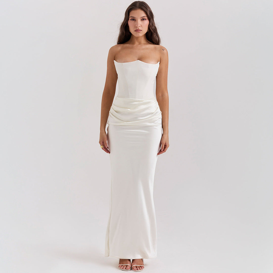 Emilia Robe corset pour femme | Robe de soirée bustier en velours à chevrons & coupe slim