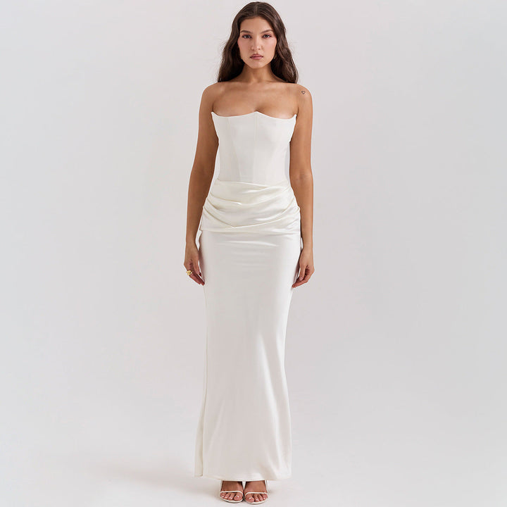 Emilia Robe corset pour femme | Robe de soirée bustier en velours à chevrons & coupe slim