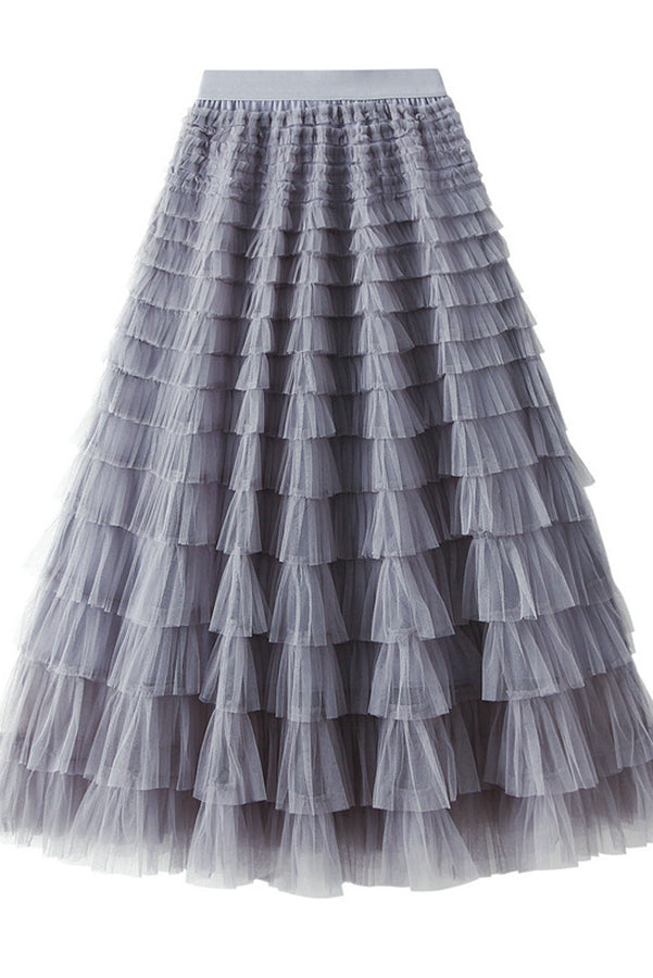 Rosa | Jupe longue en tulle avec taille élastiquée en palier