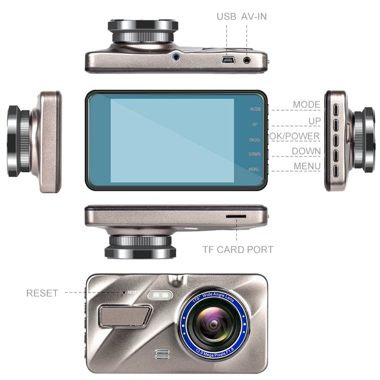 Dashcam sans fil avant et arrière avec vision nocturne | Caméra de tableau de bord 1080P pour voiture