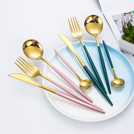 RoyalGlow Set de Couverts 24 Pièces | Acier Inox Doré et Argent Élégant