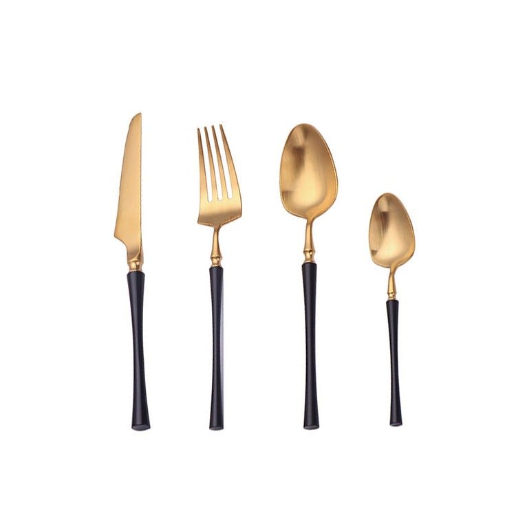PureSet Set de Couverts 24 Pièces | Acier Inox Noir Élégant pour Tous les Repas