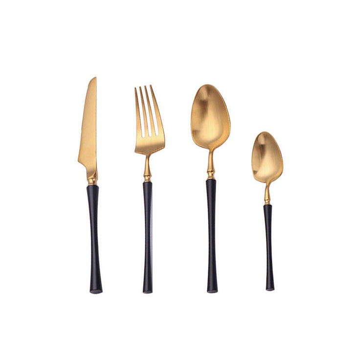 PureSet Set de Couverts 24 Pièces | Acier Inox Noir Élégant pour Tous les Repas