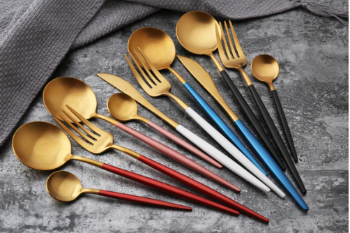 RoyalGlow Set de Couverts 24 Pièces | Acier Inox Doré et Argent Élégant