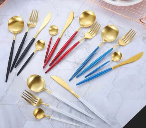 RoyalGlow Set de Couverts 24 Pièces | Acier Inox Doré et Argent Élégant