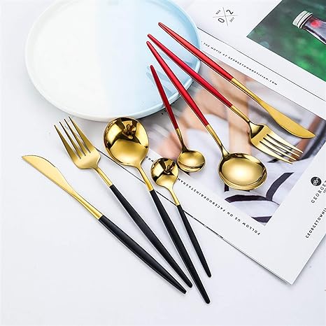 RoyalGlow Set de Couverts 24 Pièces | Acier Inox Doré et Argent Élégant