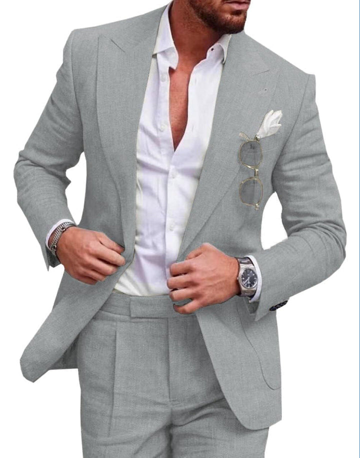 Costume de mariage en lin 2 pièces - simple boutonnage