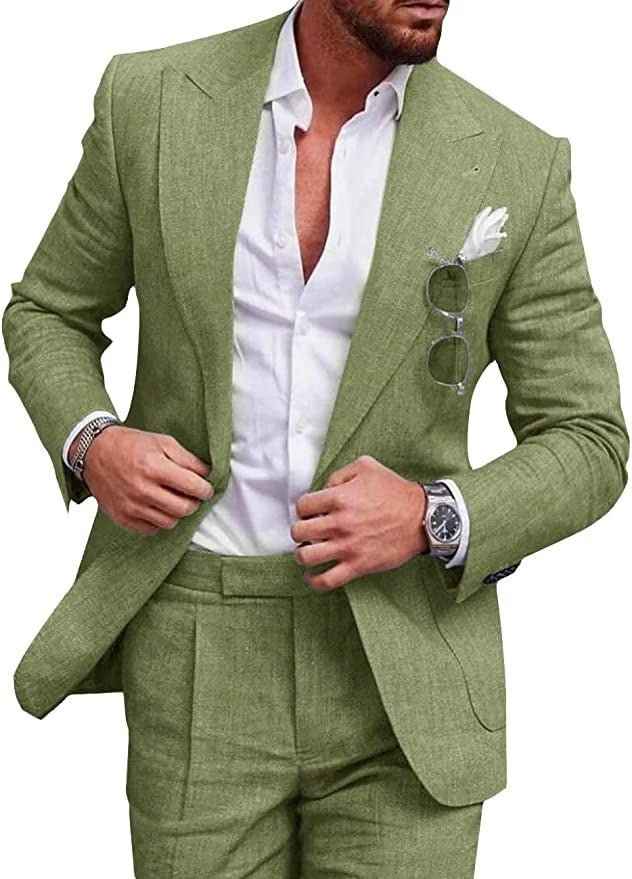 Costume de mariage en lin 2 pièces - simple boutonnage