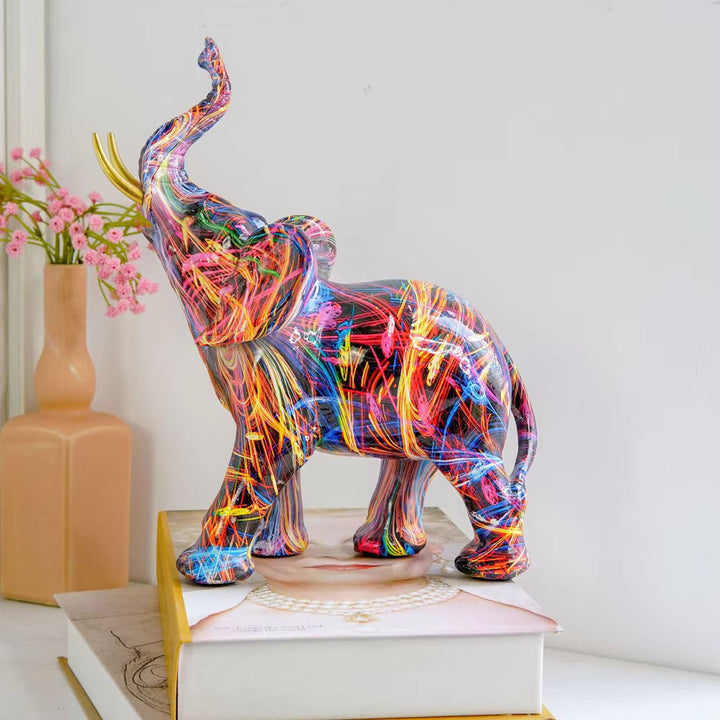 Figurine Élégante Éléphant Graffiti | Sculpture Artistique et Décorative en Résine