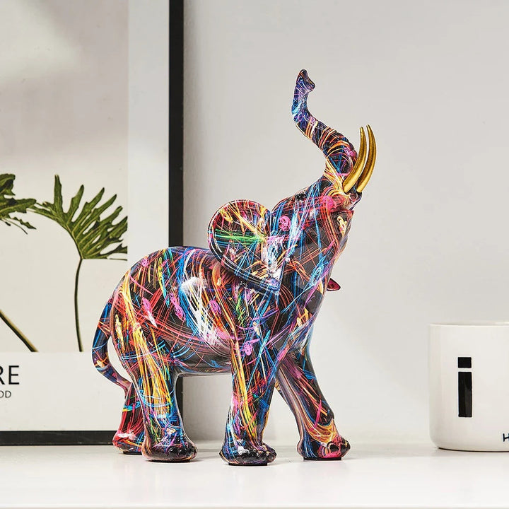 Figurine Élégante Éléphant Graffiti | Sculpture Artistique et Décorative en Résine