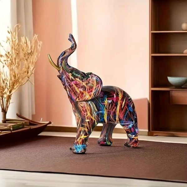 Figurine Élégante Éléphant Graffiti | Sculpture Artistique et Décorative en Résine