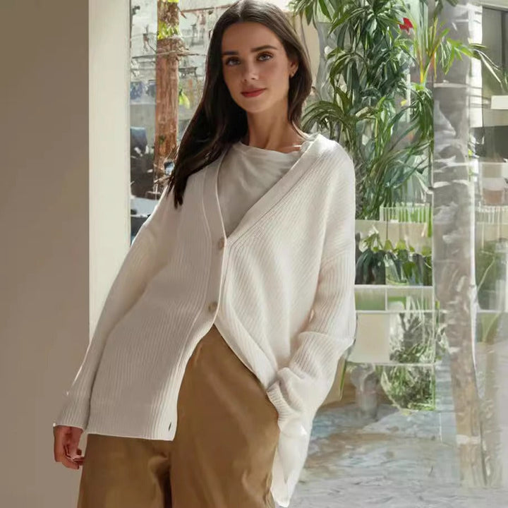 Jules Jij Suéter de Punto para Mujer – Corte Amplio, Cuello en V, Cierre con Botones