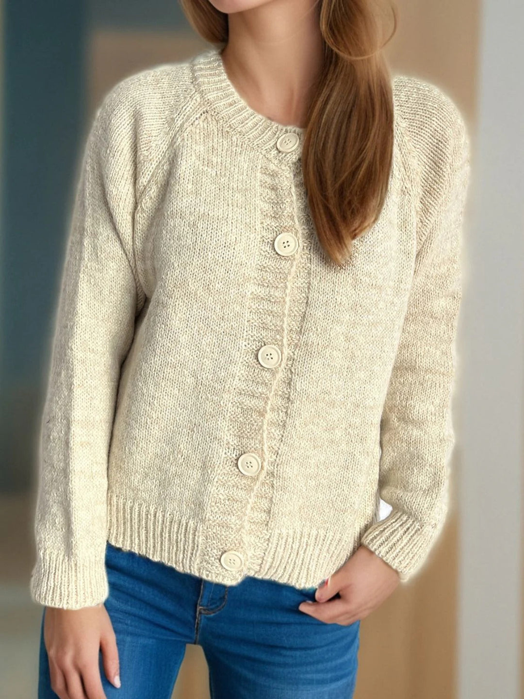 Jules Jij Chaleco Mujer – Punto Jaspeado, Mangas Raglán, Corte Corto, Estilo Casual