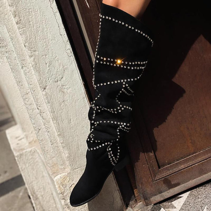 Rye Bottes Femme en Daim avec Strass | Style Glamour & Confort Luxueux Idéal Soirée & Fête