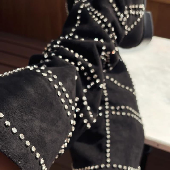 Rye Bottes Femme en Daim avec Strass | Style Glamour & Confort Luxueux Idéal Soirée & Fête