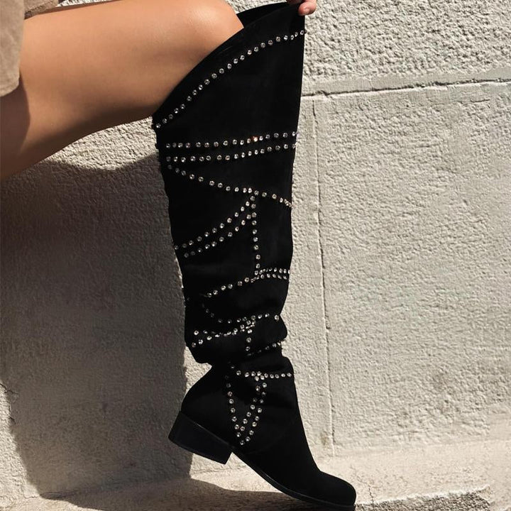 Rye Bottes Femme en Daim avec Strass | Style Glamour & Confort Luxueux Idéal Soirée & Fête