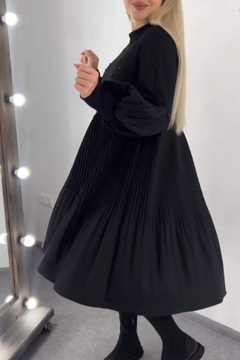 Adrienne | Vestido plisado para mujer: elegantes mangas farol, silueta favorecedora, versátil para cualquier ocasión.