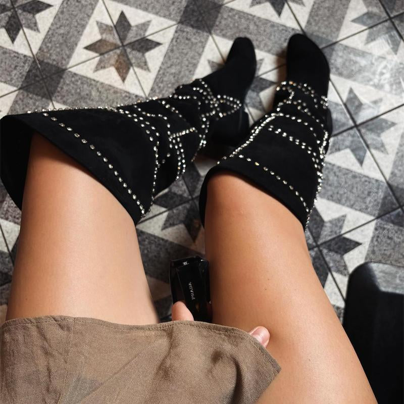 Rye Bottes Femme en Daim avec Strass | Style Glamour & Confort Luxueux Idéal Soirée & Fête