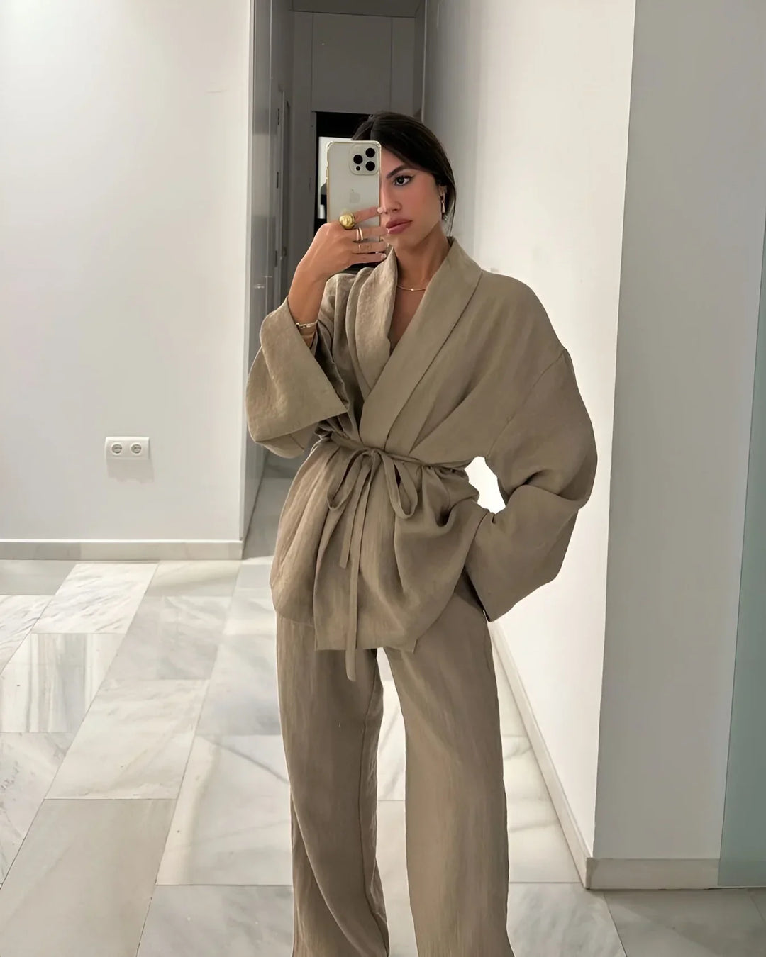 Ensemble kimono en lin Nalani pour femme | Aérien, élégant & polyvalent pour le printemps et l'été