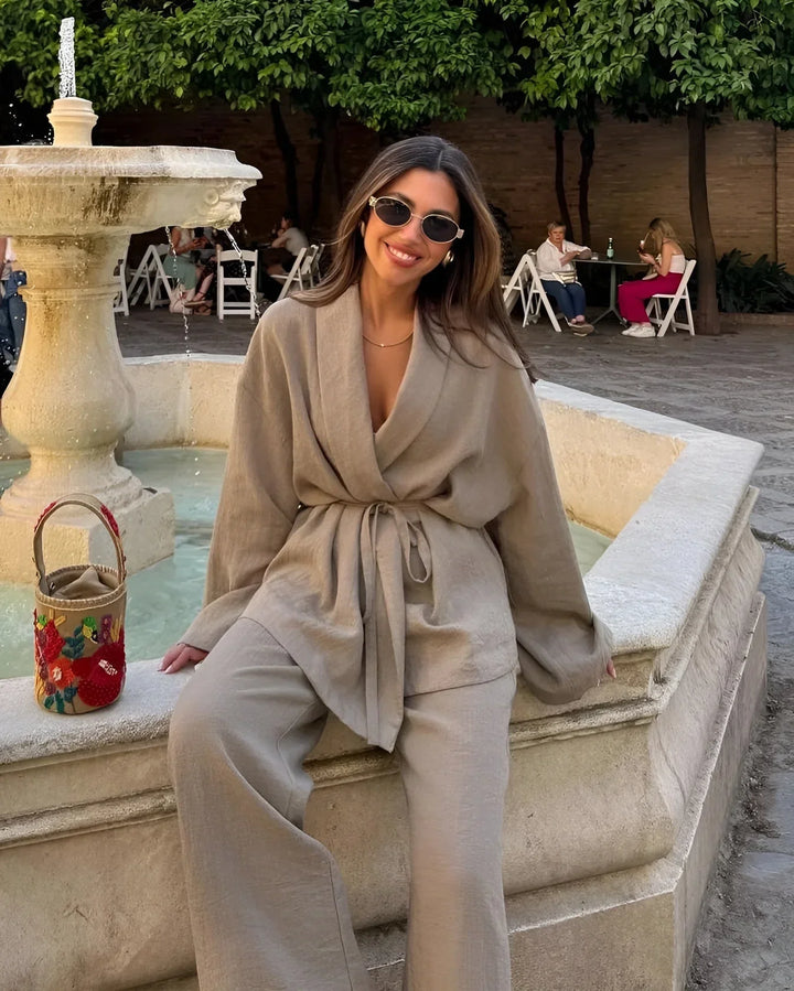 Ensemble kimono en lin Nalani pour femme | Aérien, élégant & polyvalent pour le printemps et l'été
