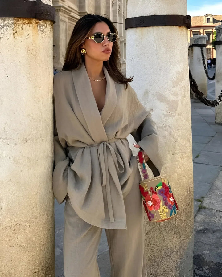 Ensemble kimono en lin Nalani pour femme | Aérien, élégant & polyvalent pour le printemps et l'été