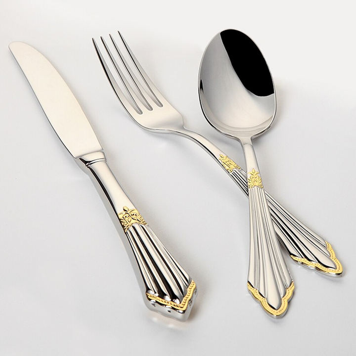 GlowCut Set de Couverts 24 ou 48 Pièces | Acier Inox 18/10 Doré avec Gravure Élégante