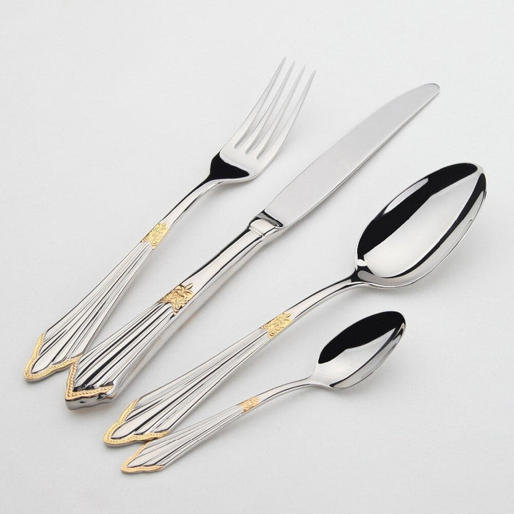 GlowCut Set de Couverts 24 ou 48 Pièces | Acier Inox 18/10 Doré avec Gravure Élégante