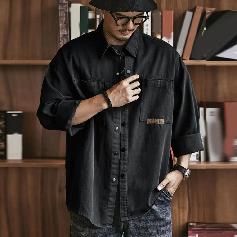 Chemise Vintage Homme Manches Longues Décontractées | Boutons Pression, Style Rétro